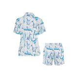 Watercolor dolphin pattern Women's V-Neck Short Pajama Set
