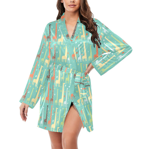 Giraffe Pattern Print Design 01 Women's Long Sleeve Belted Night Robe