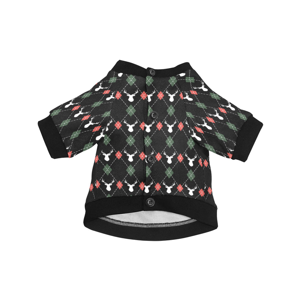 Deer Christmas new year pattern argyle All Over Print Pet Dog Round Neck Fuzzy Shirt