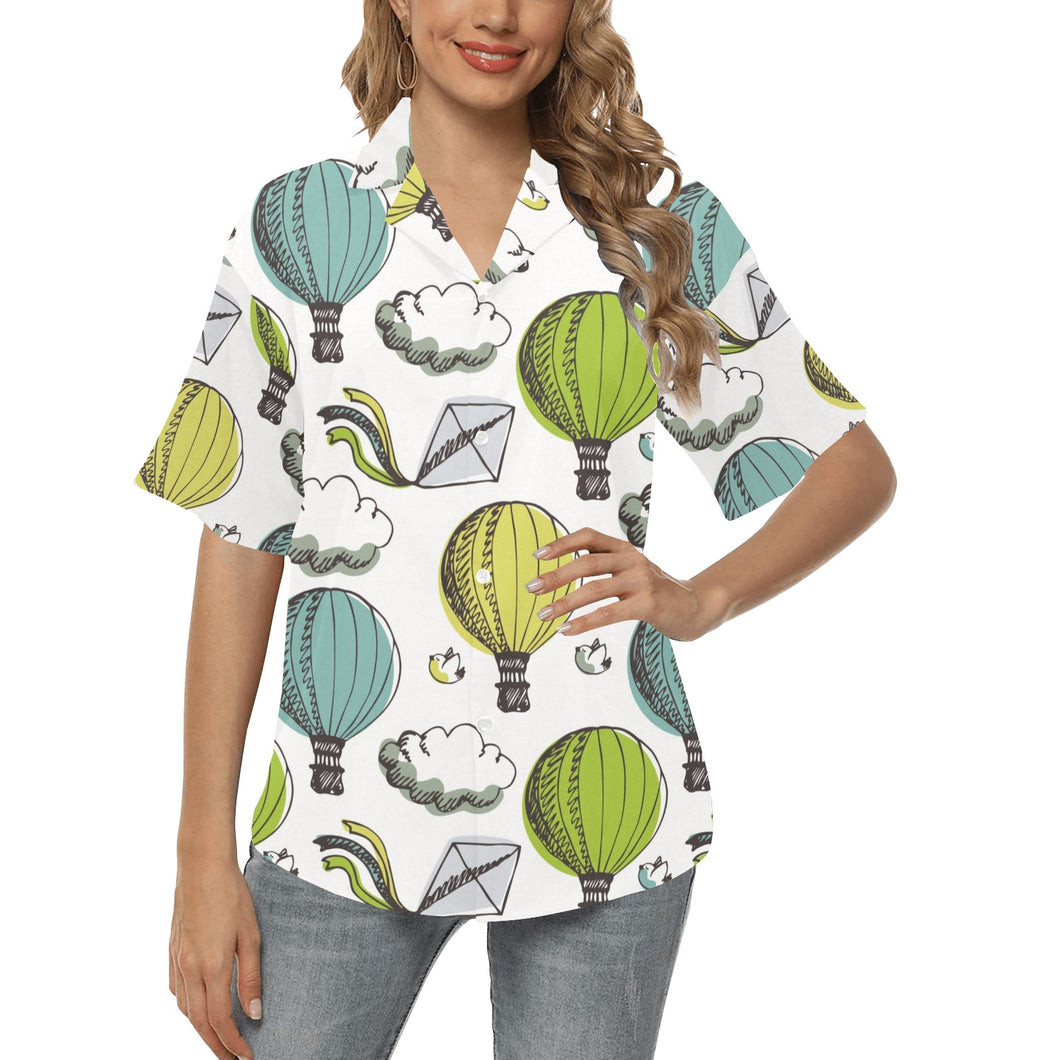 Hot Air Balloon Bird Cloud Pattern Women's All Over Print Hawaiian Shirt