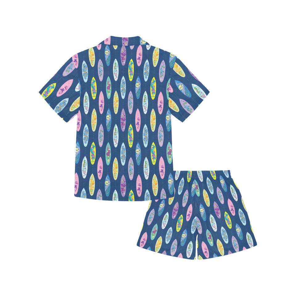 Surfboard Pattern Print Design 03 Kids' Boys' Girls' V-Neck Short Pajama Set