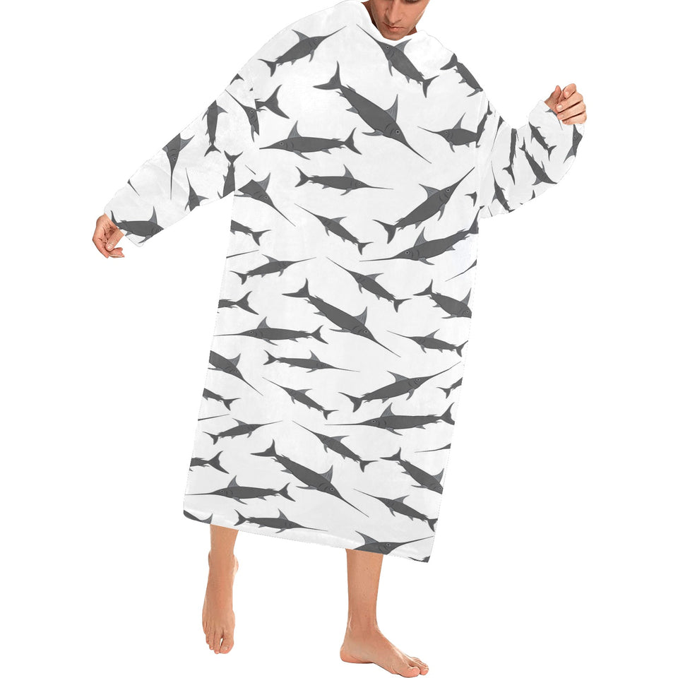 Swordfish Pattern Print Design 04 Blanket Robe with Sleeves