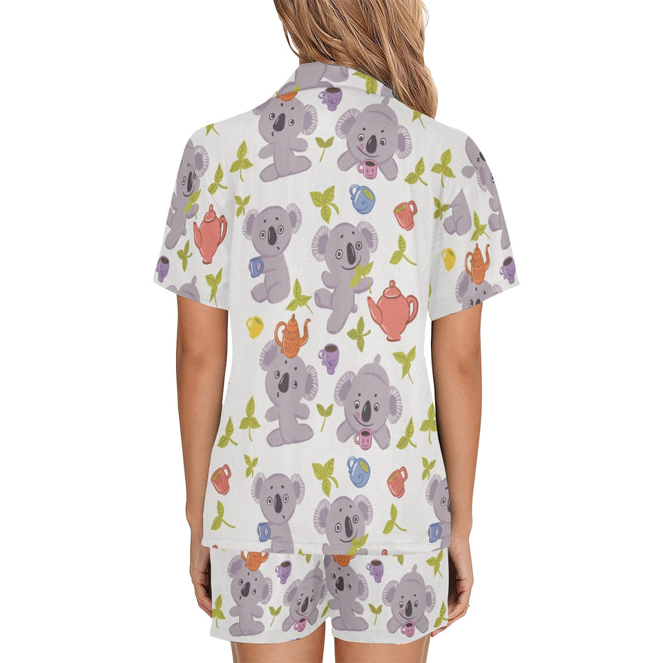 Cute koalas teapots tea Women's V-Neck Short Pajama Set
