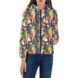 Colorful parrot flower pattern Women's Padded Hooded Jacket