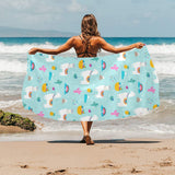 Llama alpaca cactus leaves pattern Beach Towel