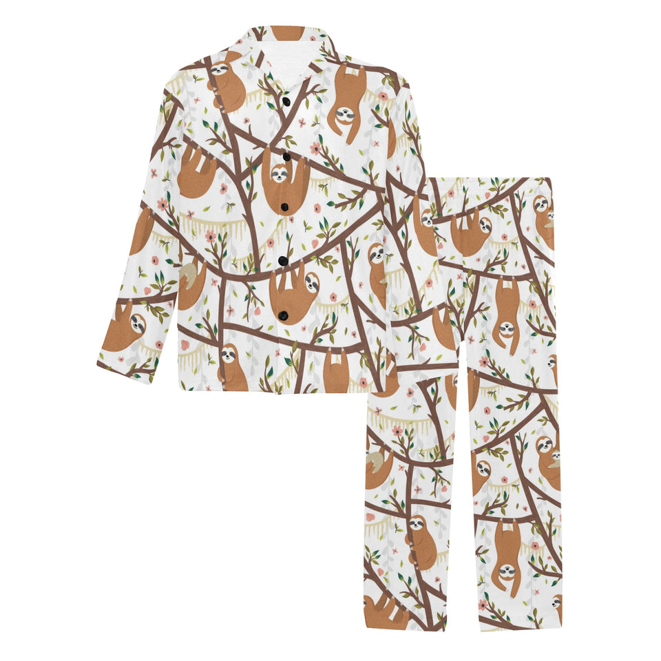 Sloths hanging on the tree pattern Men's Long Pajama Set
