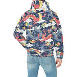 Blue red dragon cloud pattern Men's Padded Hooded Jacket
