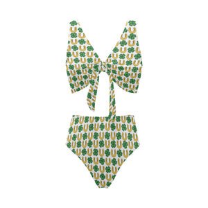 Horseshoes Pattern Print Design 04 Chest Bowknot High Waisted Bikini Swimsuit