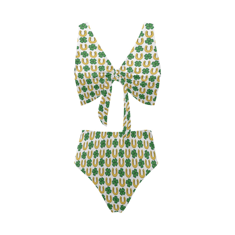 Horseshoes Pattern Print Design 04 Chest Bowknot High Waisted Bikini Swimsuit