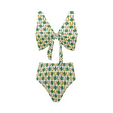 Horseshoes Pattern Print Design 04 Chest Bowknot High Waisted Bikini Swimsuit