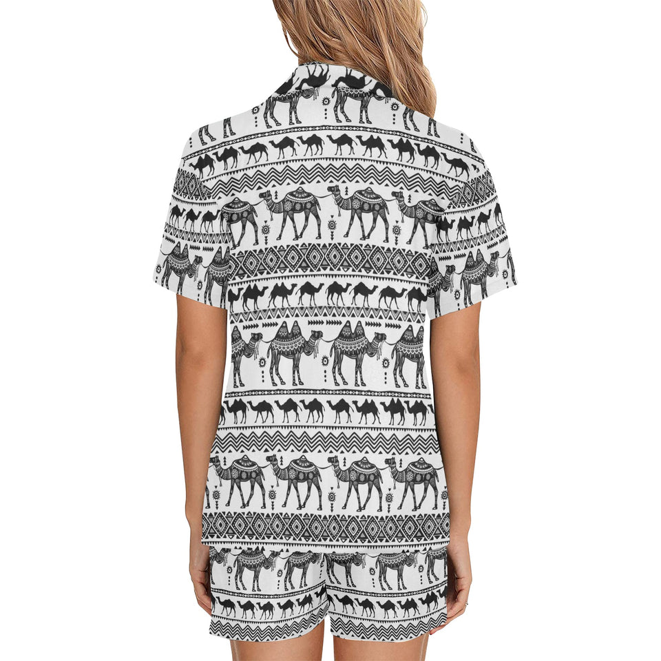 Camel polynesian tribal pattern Women's V-Neck Short Pajama Set