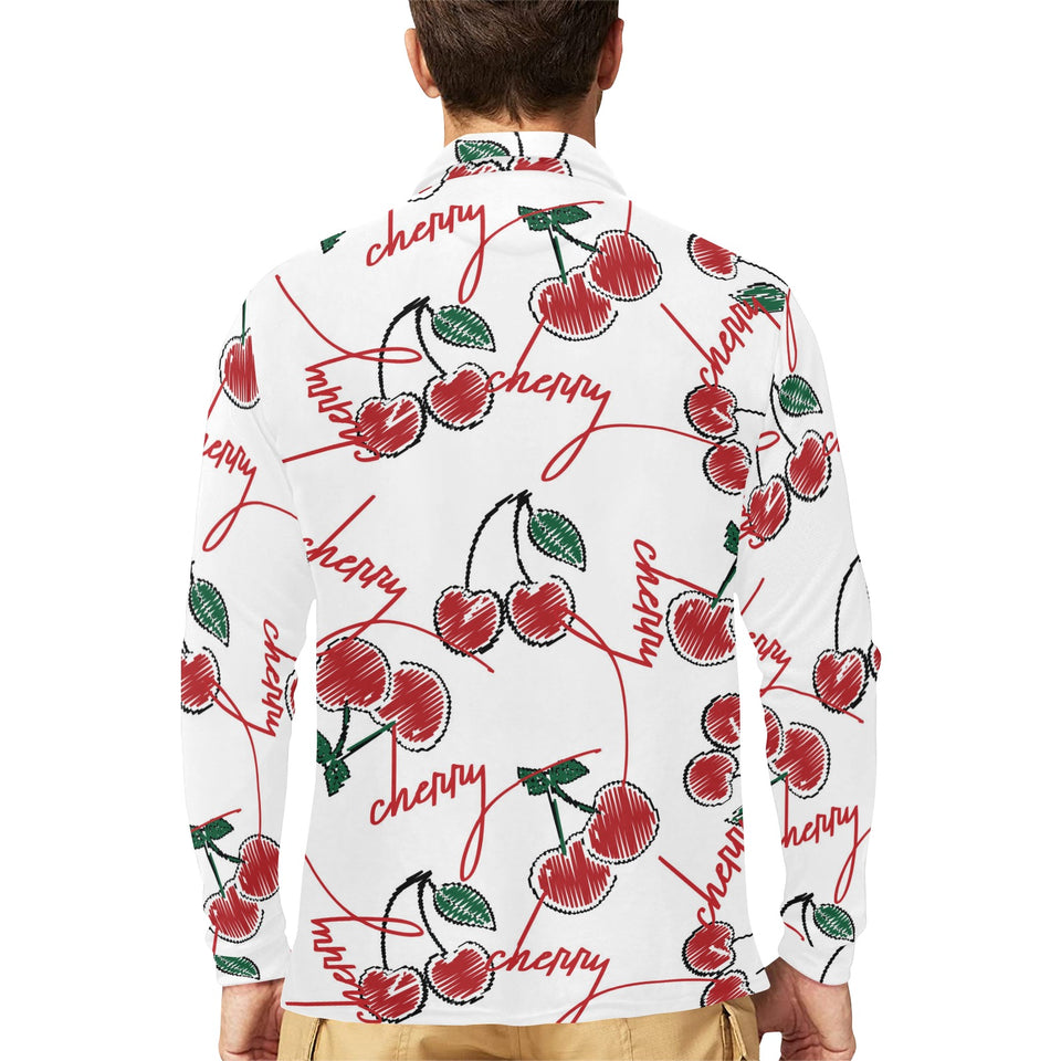 Hand drawn cherry pattern Men's Long Sleeve Polo Shirt
