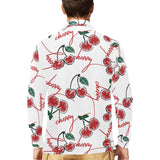 Hand drawn cherry pattern Men's Long Sleeve Polo Shirt