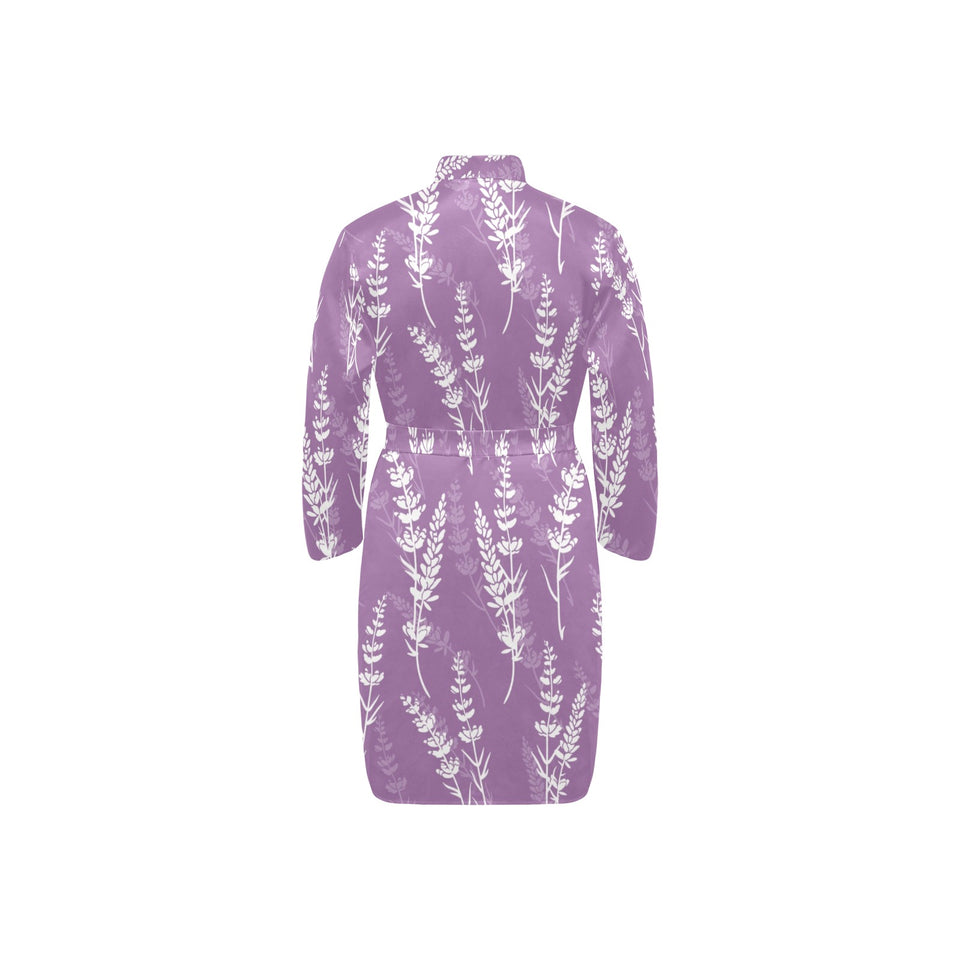 Lavender flowers purple pattern Men's Long Sleeve Belted Night Robe