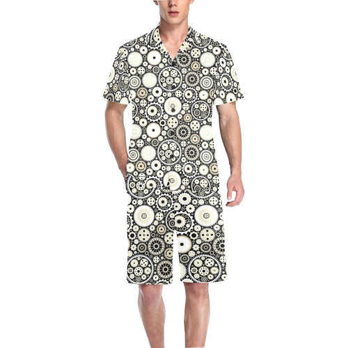 Gear Pattern Print Design 02 Men's V-Neck Short Pajama Set