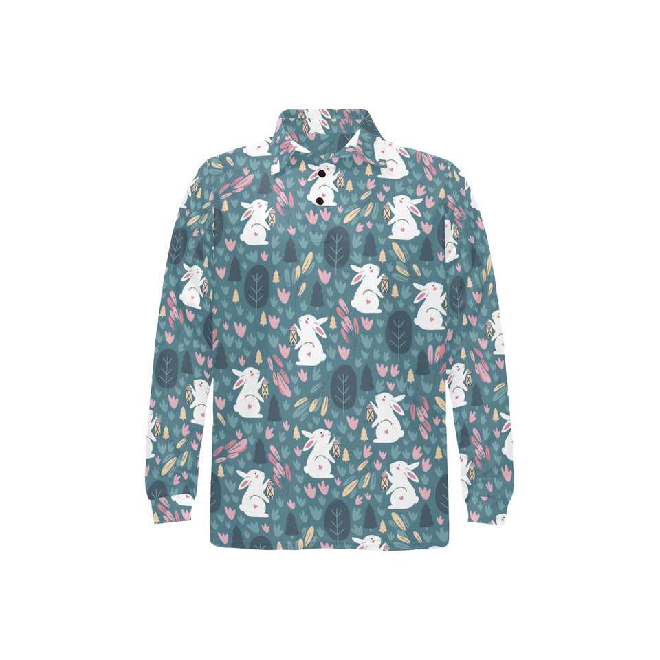 Cute rabbit pattern Men's Long Sleeve Polo Shirt