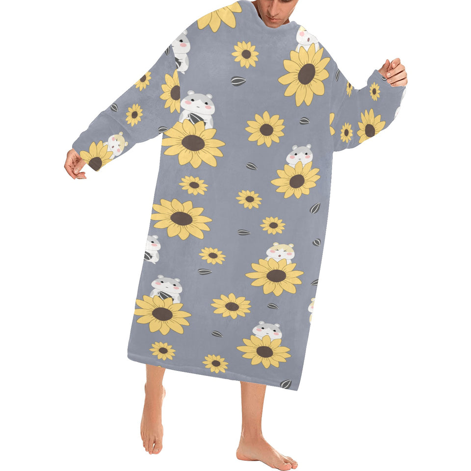 Cute hamster sunflower pattern background Blanket Robe with Sleeves
