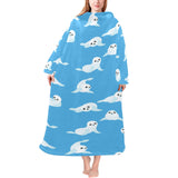 Cute sea lion seal pattern background Blanket Robe with Sleeves