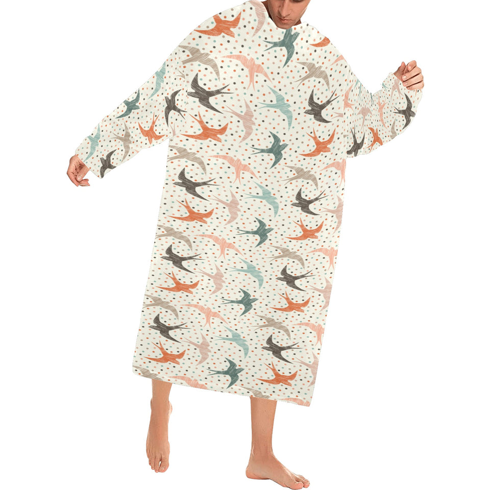 Swallow Pattern Print Design 02 Blanket Robe with Sleeves