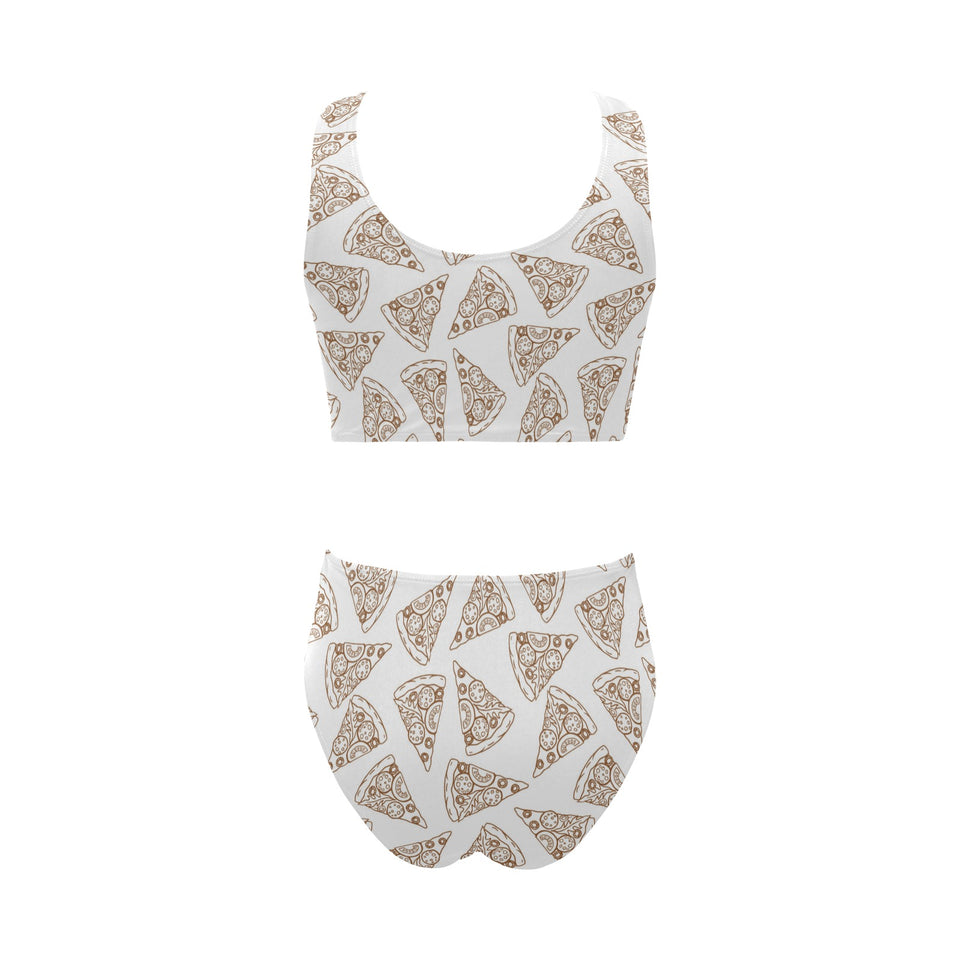 Hand drawn pizza pattern Chest Bowknot High Waisted Bikini Swimsuit