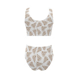 Hand drawn pizza pattern Chest Bowknot High Waisted Bikini Swimsuit