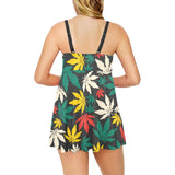 Canabis Marijuana Weed Pattern Print Design 02 Chest Sexy Pleated Two Piece Swim Dress