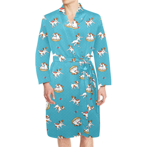 Jack Russel Pattern Print Design 03 Men's Long Sleeve Belted Night Robe