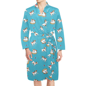 Jack Russel Pattern Print Design 03 Men's Long Sleeve Belted Night Robe