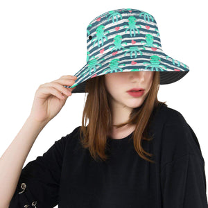 Cute octopuses heart striped background Unisex Bucket Hat