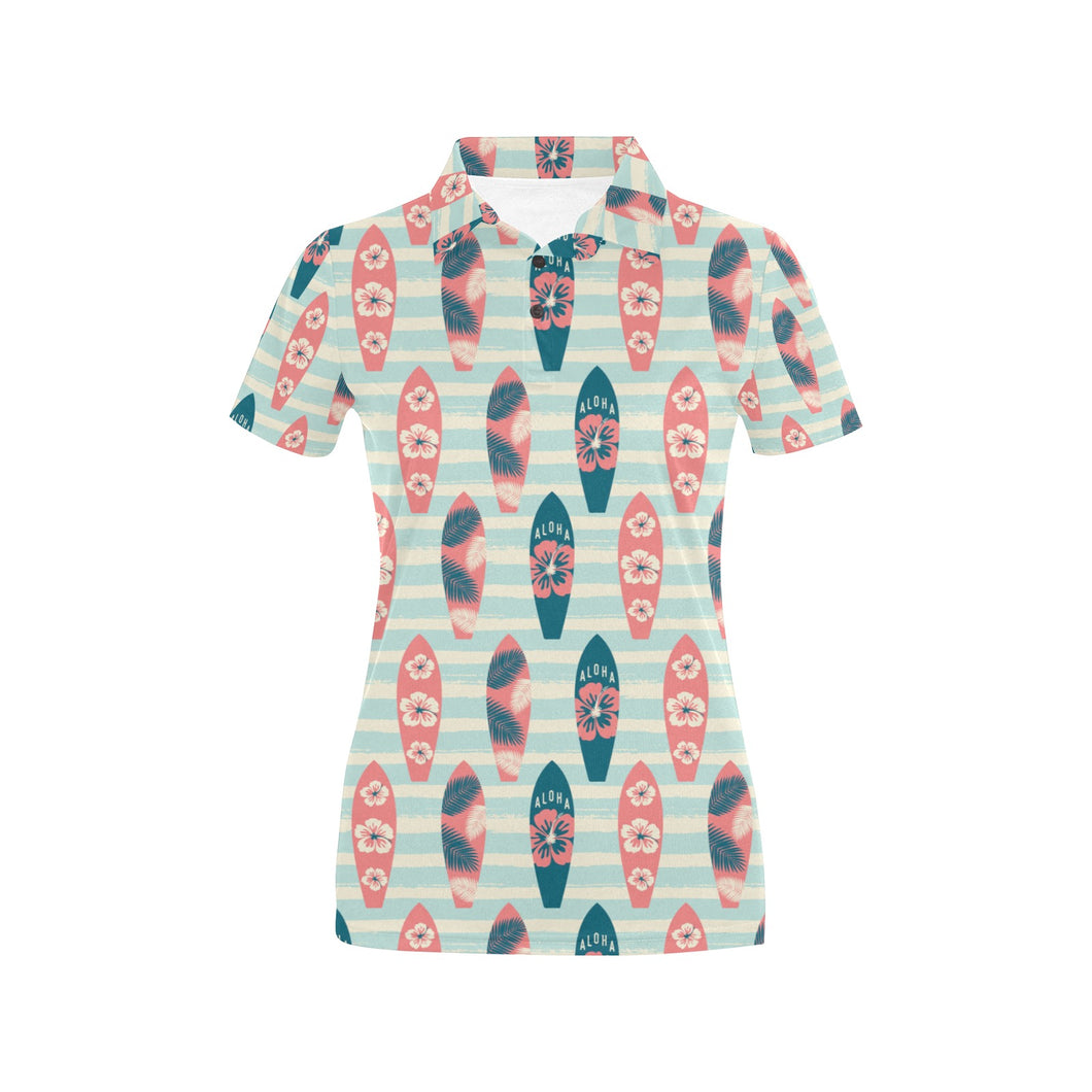Surfboard Pattern Print Design 02 Women's All Over Print Polo Shirt