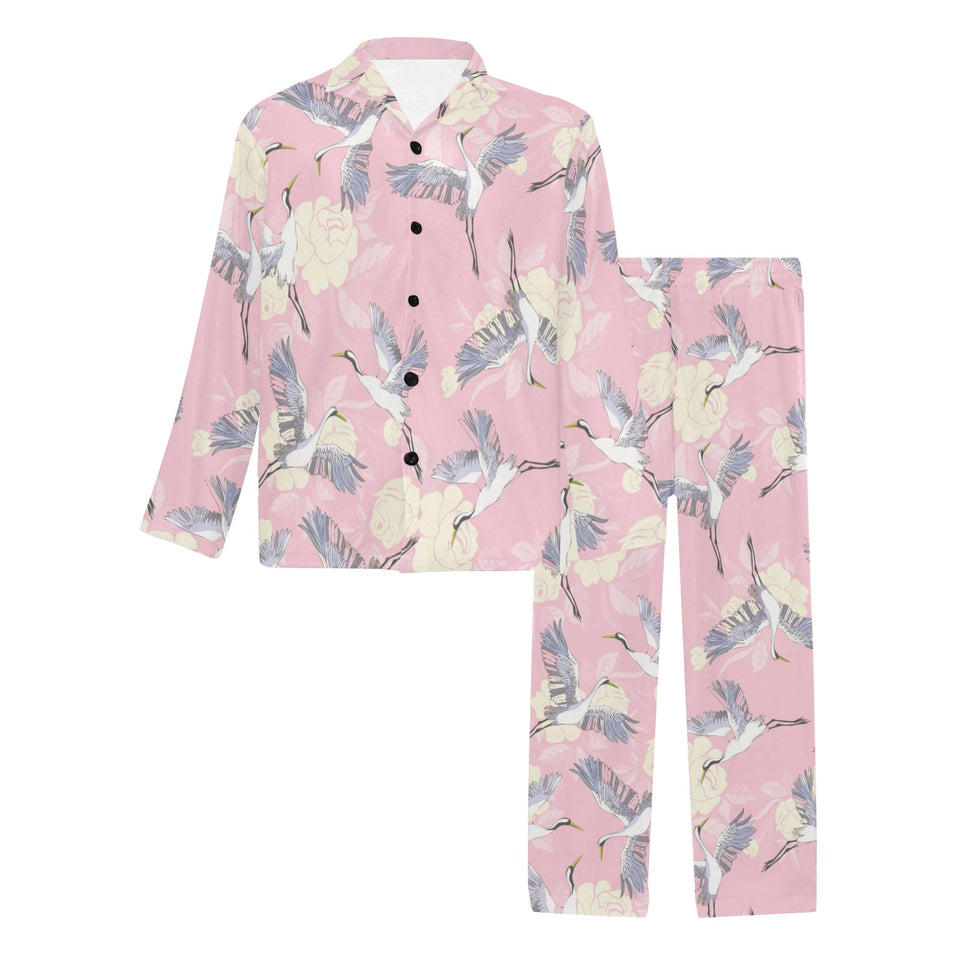 Japanese crane rose pattern Men's Long Pajama Set