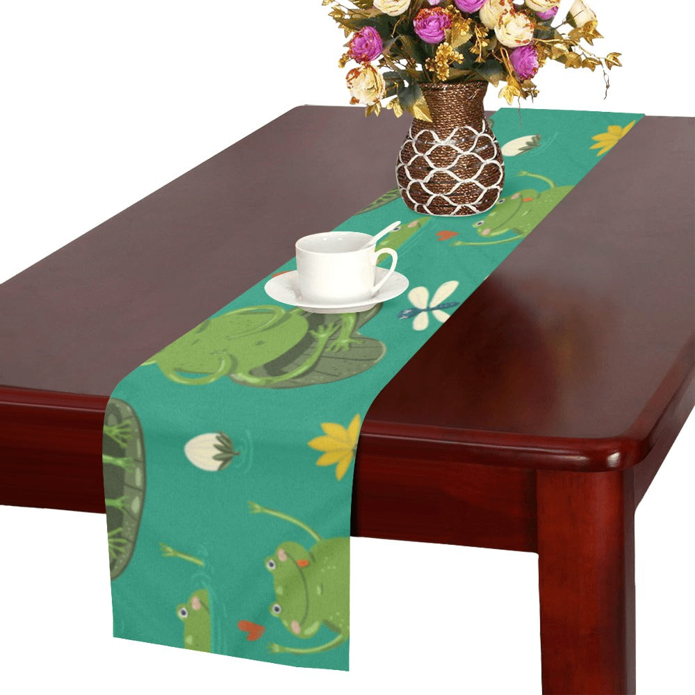 Cute frog dragonfly design pattern Table Runner
