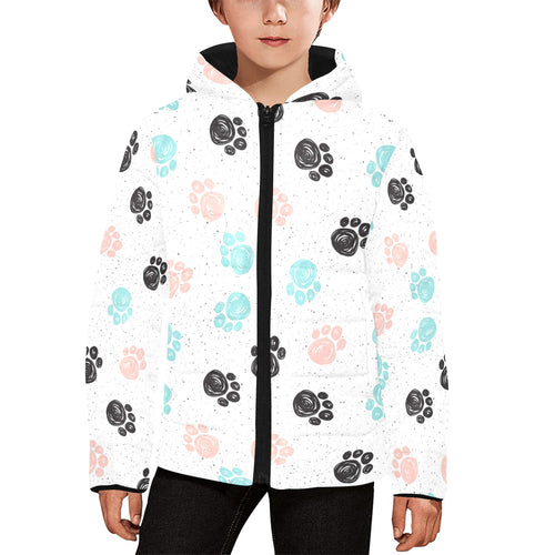 Dog Paws Pattern Print Design 04 Kids' Boys' Girls' Padded Hooded Jacket