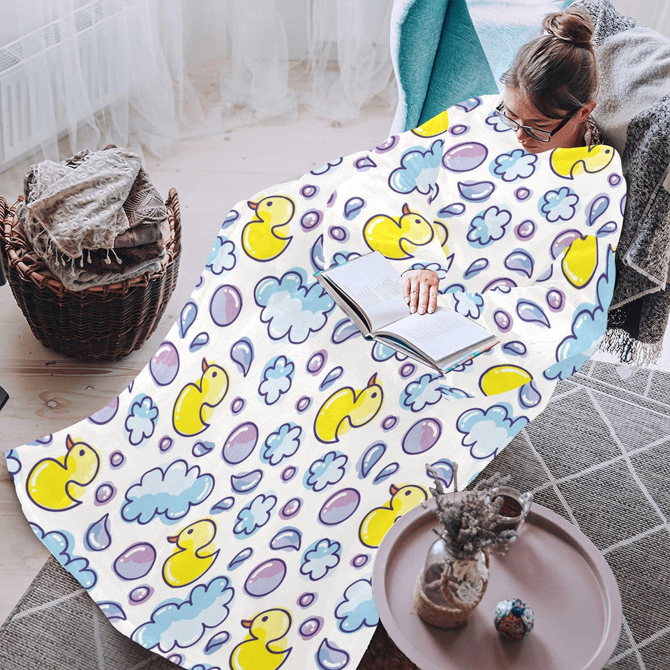 Duck Pattern Print Design 01 Blanket Robe with Sleeves