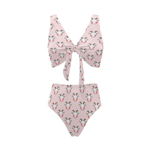 Cute goat pattern Chest Bowknot High Waisted Bikini Swimsuit