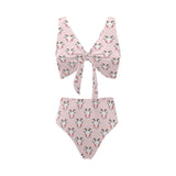 Cute goat pattern Chest Bowknot High Waisted Bikini Swimsuit