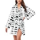 Mustache Beard Pattern Print Design 04 Women's Long Sleeve Belted Night Robe