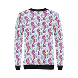 Purple seahorse blue coral pattern Women's Crew Neck Sweatshirt