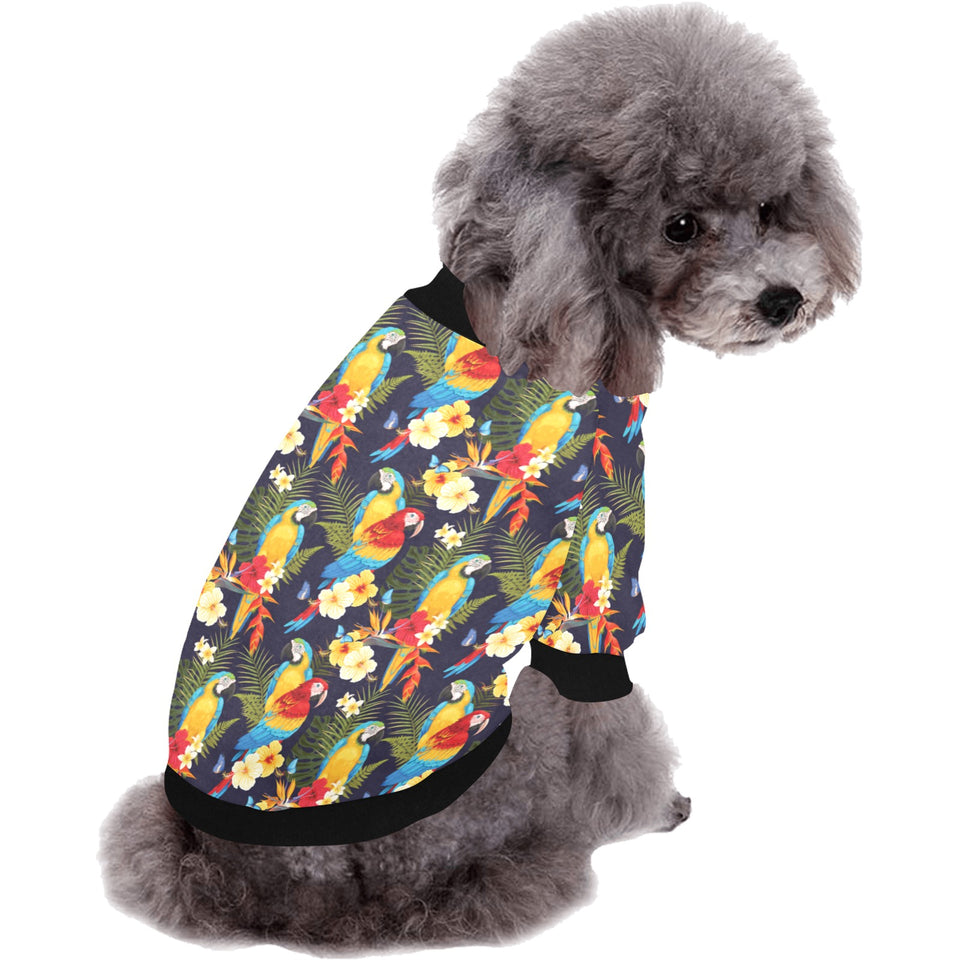 Colorful parrot flower pattern All Over Print Pet Dog Round Neck Fuzzy Shirt
