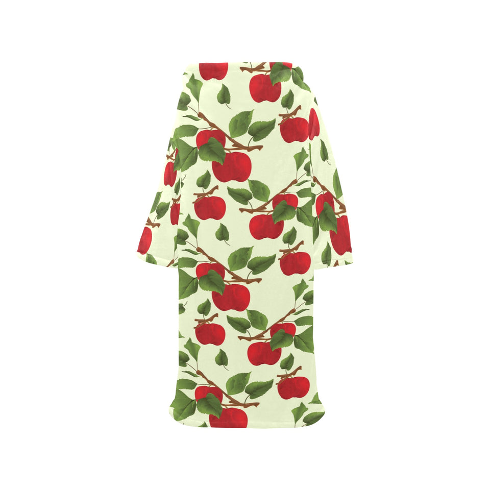 Red apples leaves pattern Blanket Robe with Sleeves