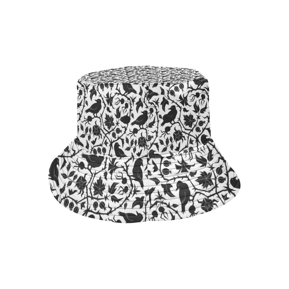 Crow dark floral pattern Unisex Bucket Hat