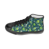 Lime ice flower pattern Women's High Top Canvas Shoes Black
