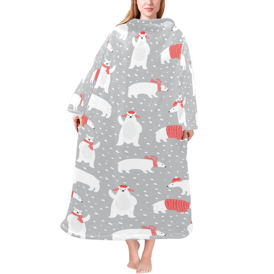 Cute polar bear christmas snow pattern Blanket Robe with Sleeves