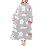 Cute polar bear christmas snow pattern Blanket Robe with Sleeves