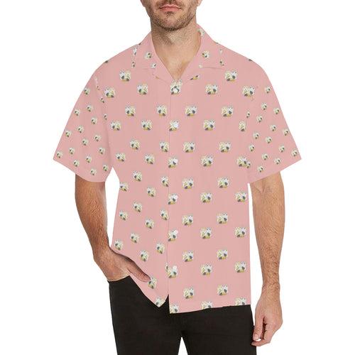 Cute hamster cheese pattern pink background Men's All Over Print Hawaiian Shirt