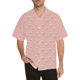 Cute hamster cheese pattern pink background Men's All Over Print Hawaiian Shirt