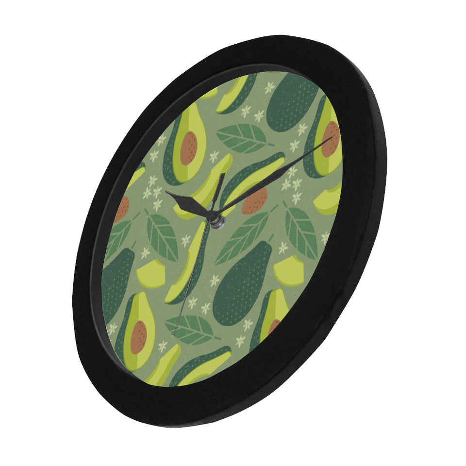 Avocado pattern Elegant Black Wall Clock