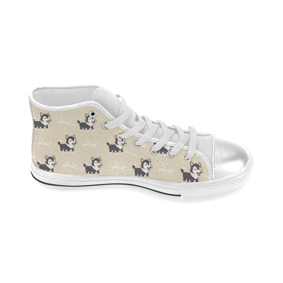 Cute Siberian Husky Women's High Top Canvas Shoes White