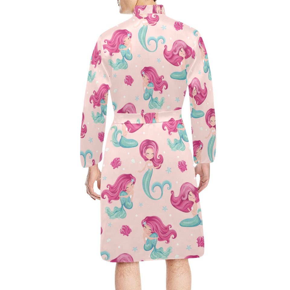 Cute little mermaid pattern Men's Long Sleeve Belted Night Robe