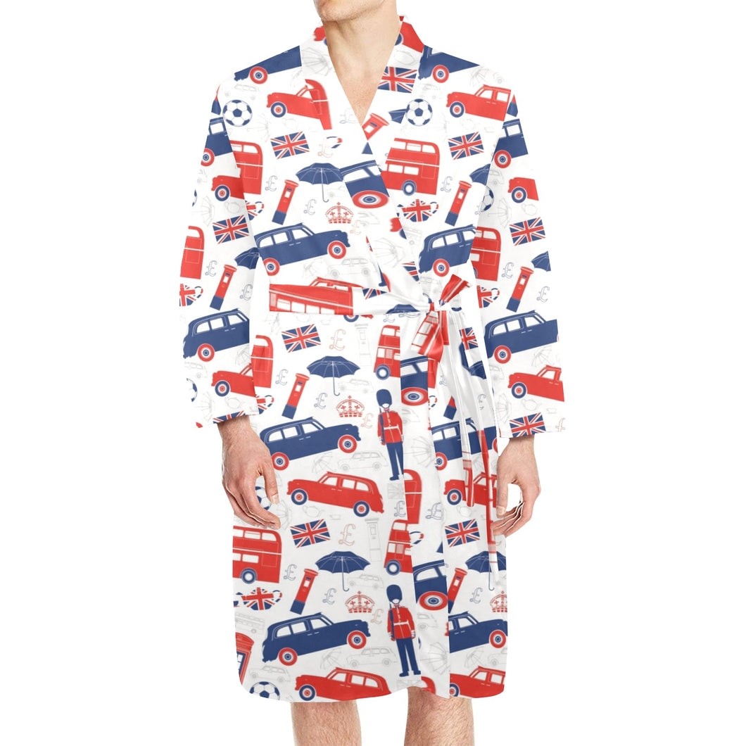 British Pattern Print Design 03 Men's Long Sleeve Belted Night Robe